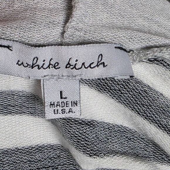 White Birch L Black White Striped Hoodie Top - Picture 6 of 7